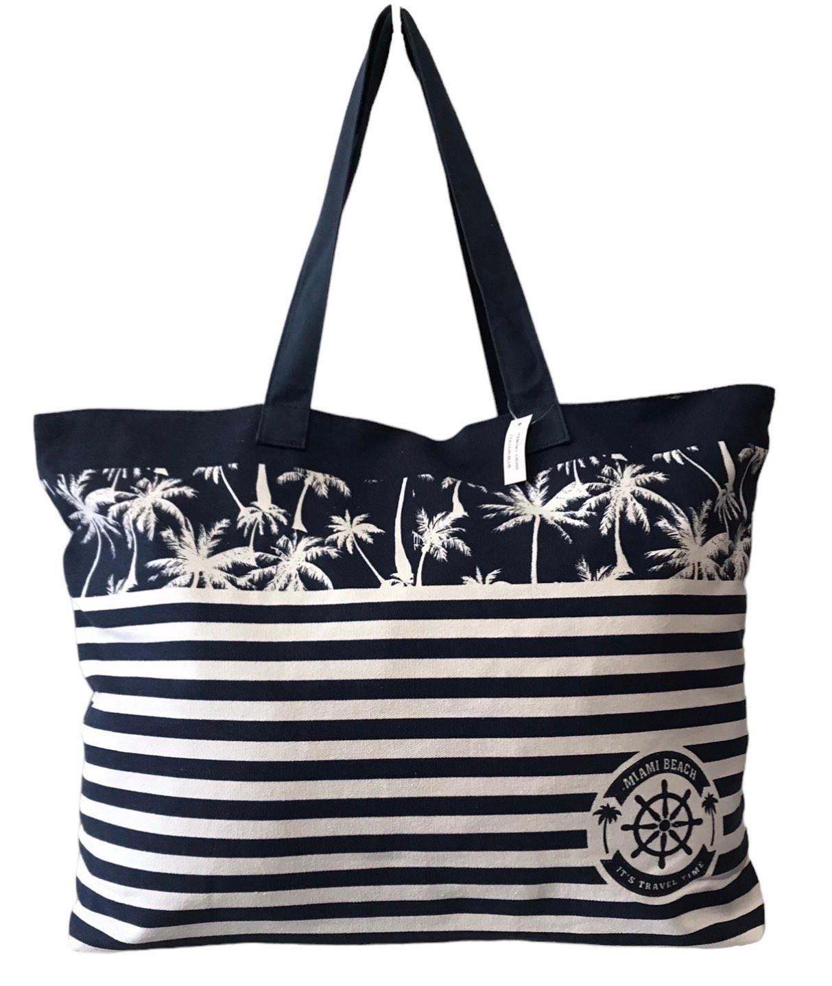 Сумка пляжна жіноча літня з тканини на блискавці з полосами Синьо-білий (CR355B) Сумка пляжна жіноча літня з тканини на блискавці з полосами Синьо-білий (CR355B)