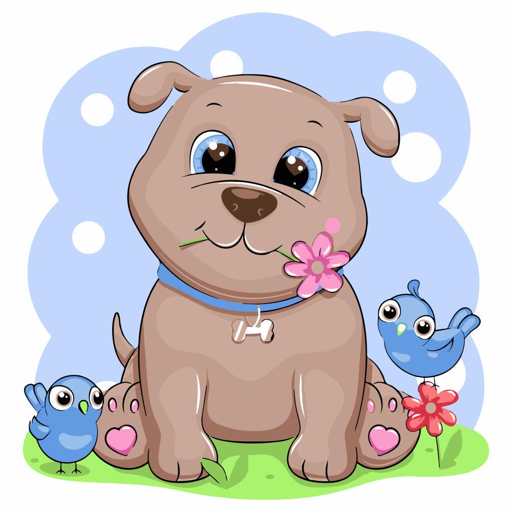 Картина по номерам Strateg Собака с птицами с лаком 30x30 см (Str-ES-0845)