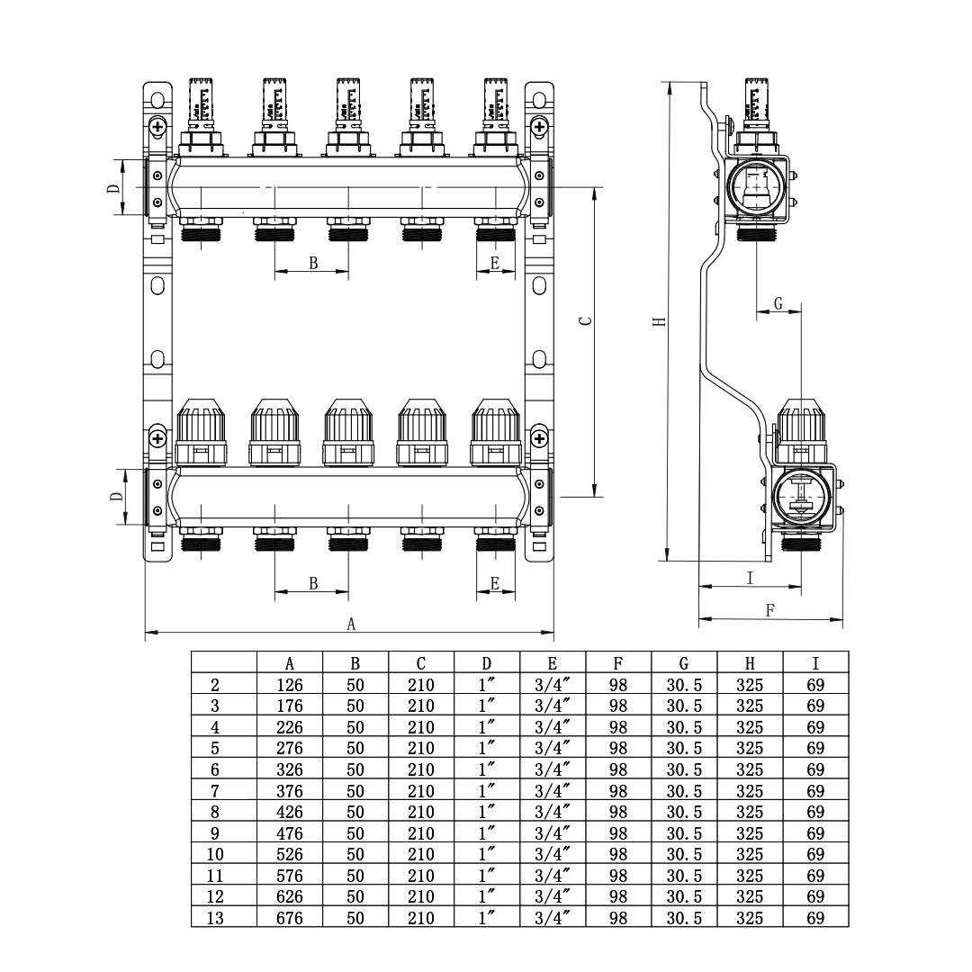 Комплект коллектора с расходомерами ITAL UHW-A04 из нержавеющей стали с прямым подключением - фото 4