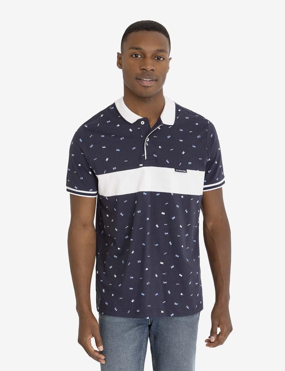 Поло мужское US Polo ASSN ALL OVER FLAG PRINTED JERSEY L Синий (786660766028)
