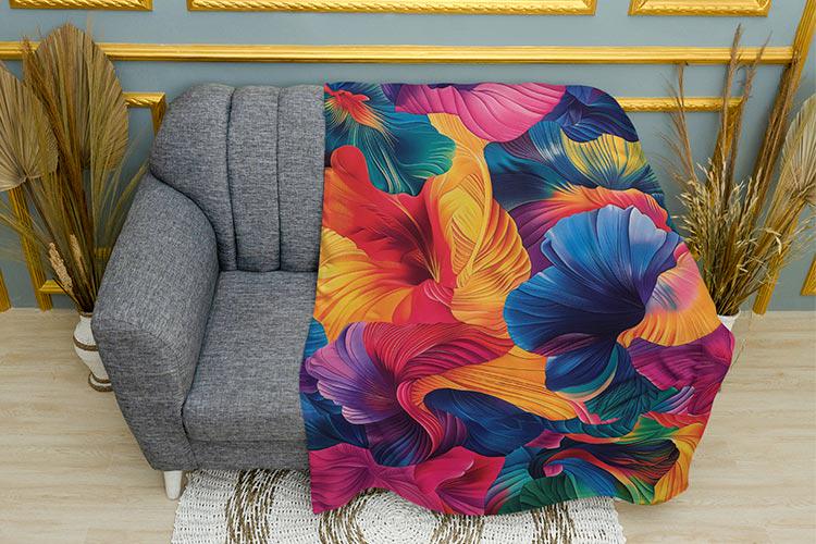 Плед Разноцветные цветы Абстрактный рисунок плюш однослойный 135х150 см (114277)