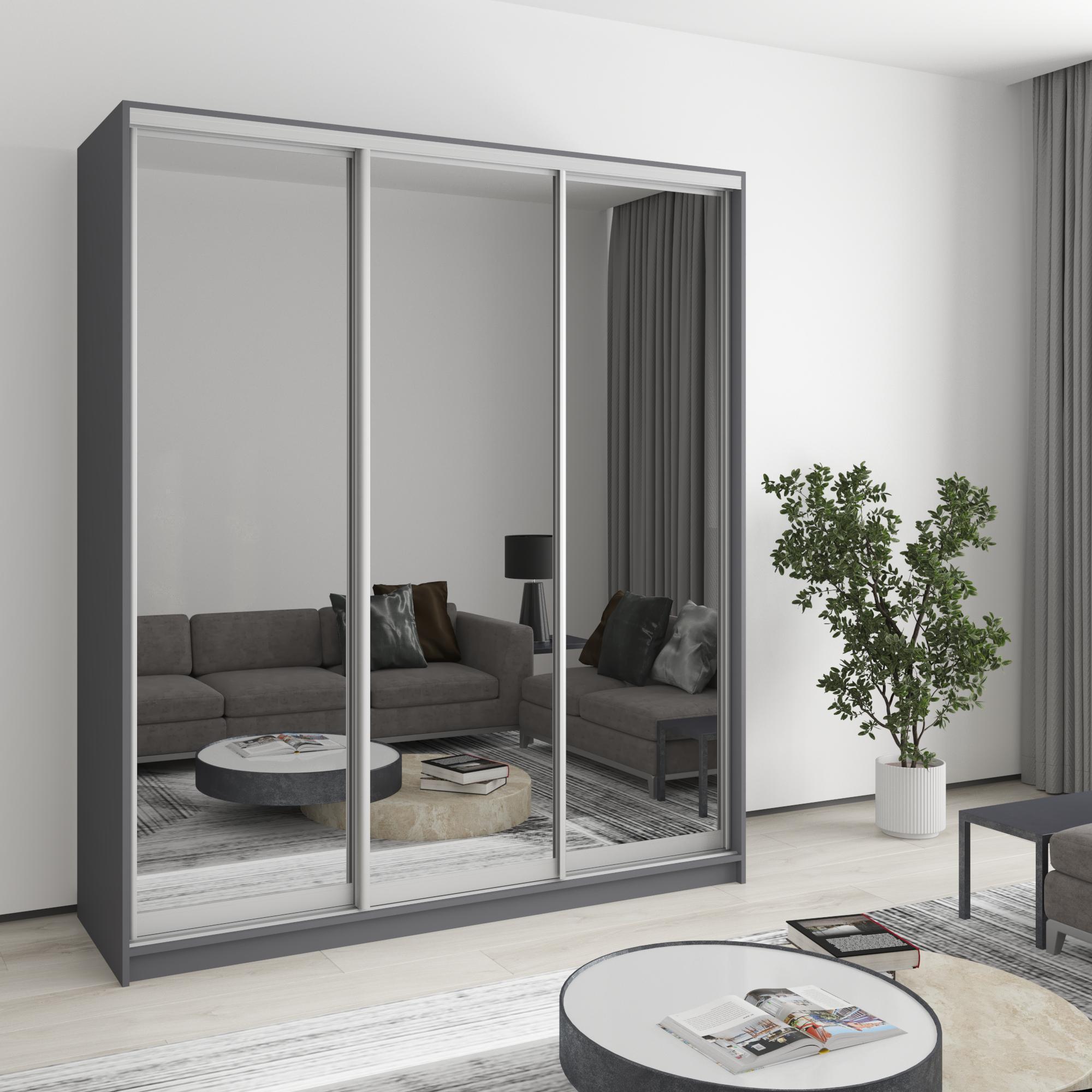 Шкаф-купе трехдверный MebelStar Стандарт AL 3 зеркала 180x60x240 см Антрацит (MBS-1581) - фото 1 Шкаф-купе трехдверный MebelStar Стандарт AL 3 зеркала 180x60x240 см Антрацит (MBS-1581) - фото 1