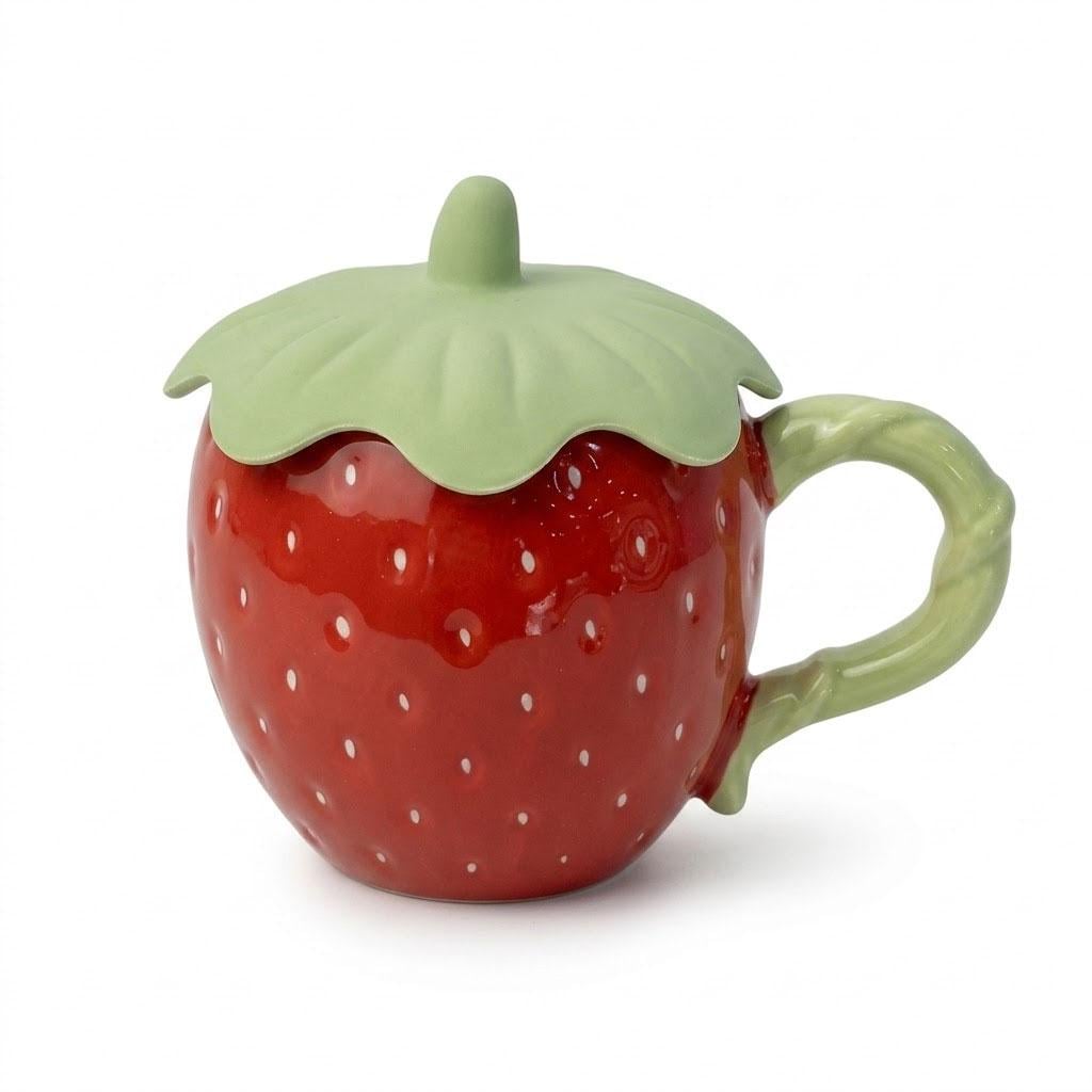 Керамическая чашка с крышкой Клубничка Красный