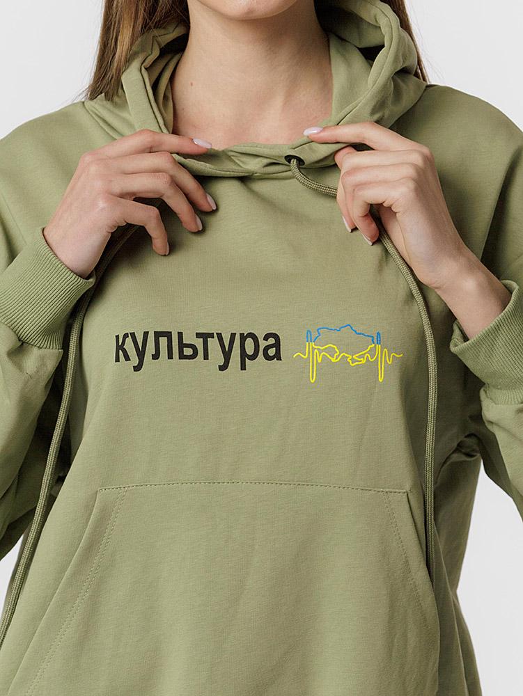 Худі жіноче оверсайз ЦБ-00216244 р. 44 Оливковий (SKT000900305) - фото 2 Худі жіноче оверсайз ЦБ-00216244 р. 44 Оливковий (SKT000900305) - фото 2