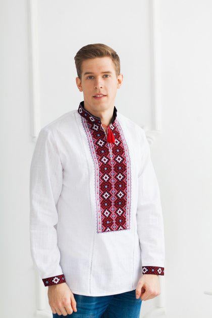 Вышиванка мужская Скиба СК1162 вишневый узор р. 41 Белый
