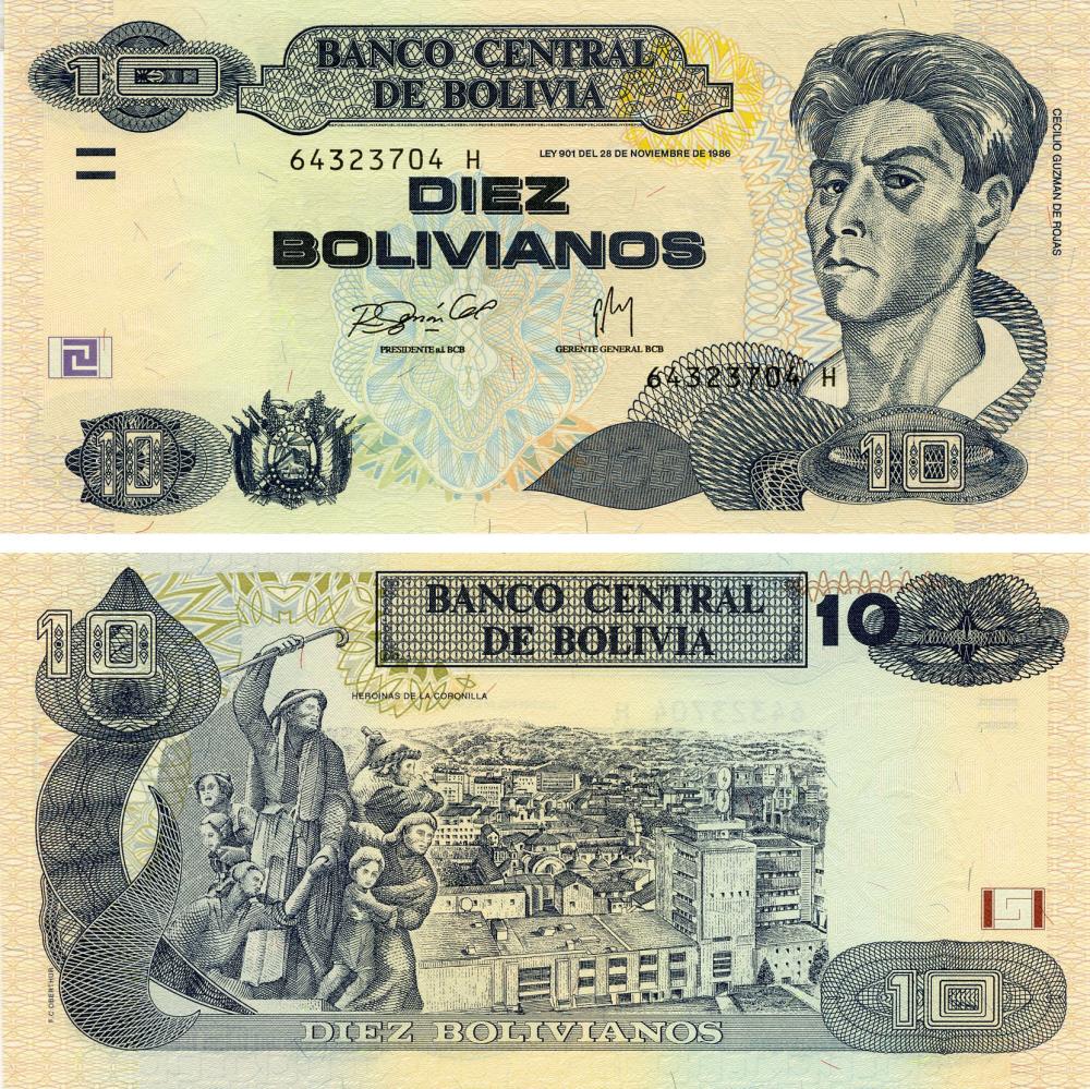 Коллекционная банкнота Боливия 10 боливиан 2007 UNC P233 (Б14746)