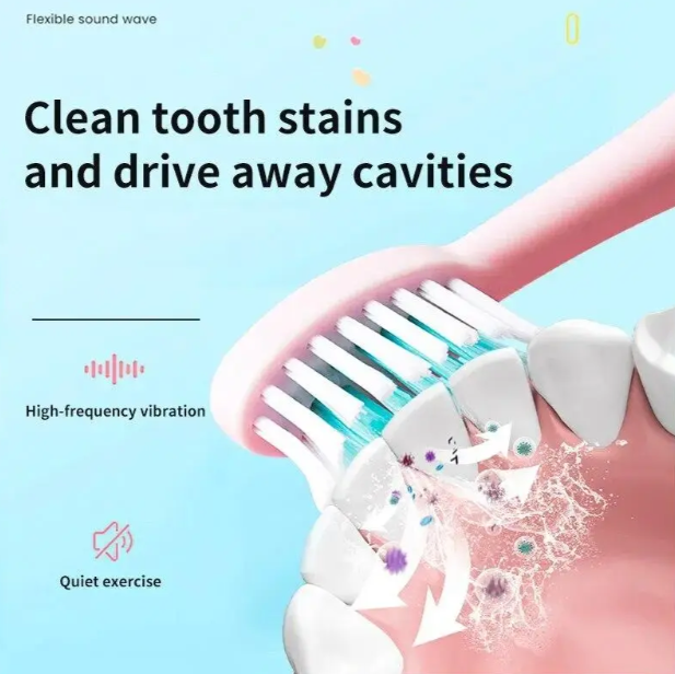 Электрическая зубная щетка детская на аккумуляторе с 6 насадками Голубой (Щ521) - фото 3