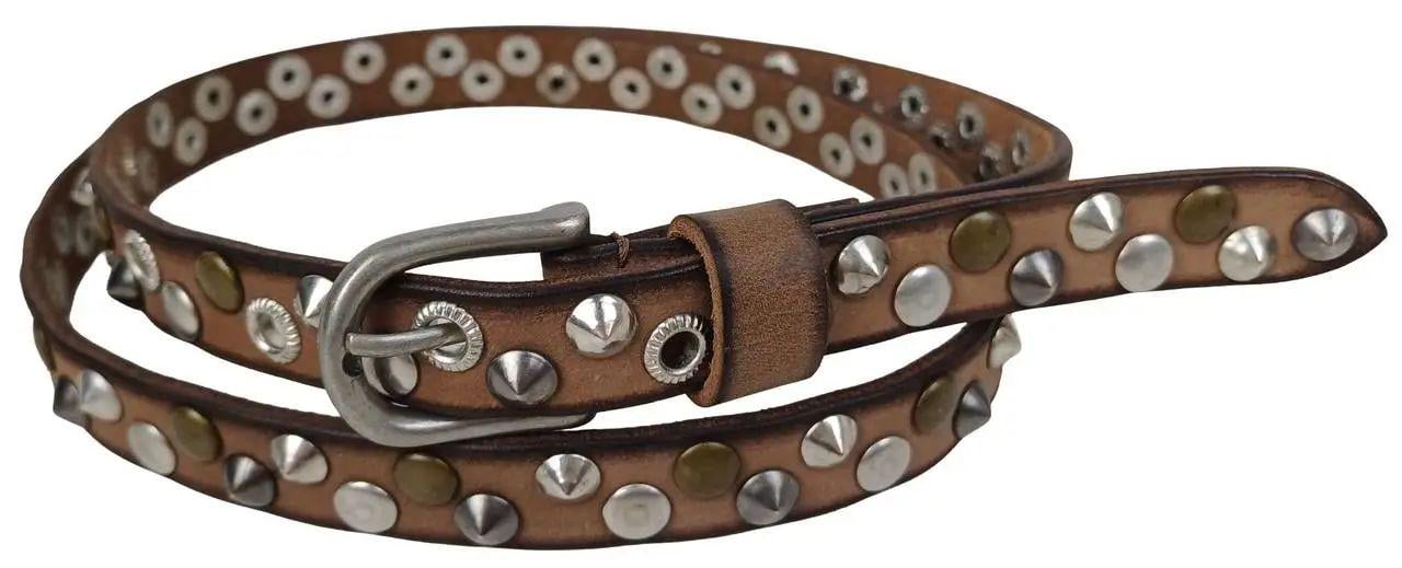 Ремінь жіночий Vanzetti з нубуку із заклепками 114х1,8 см Коричневий (RMT159)