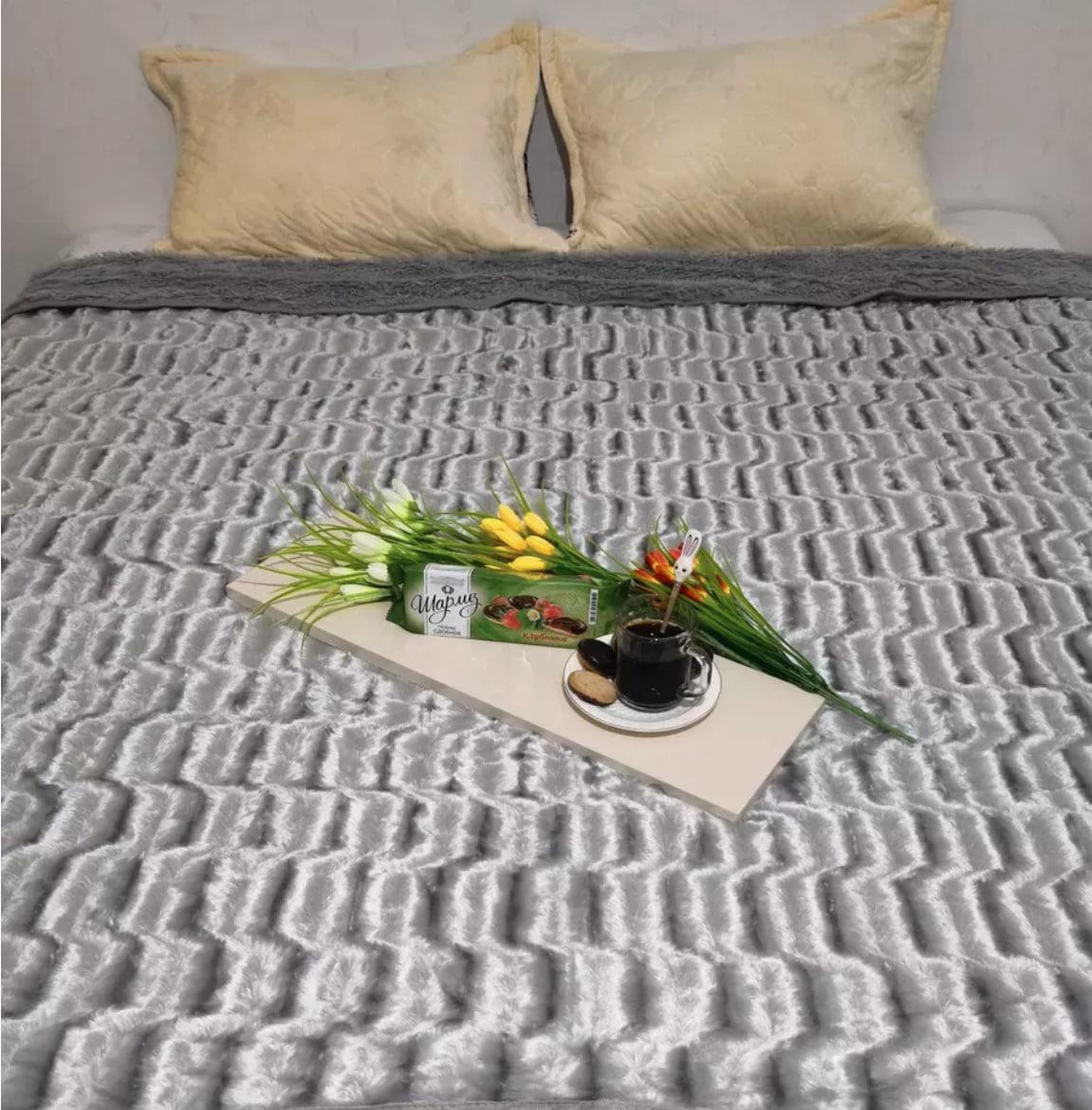 Плед на диван пушистый евро 220х240 см Серый (П4К-am-norka-009-2)