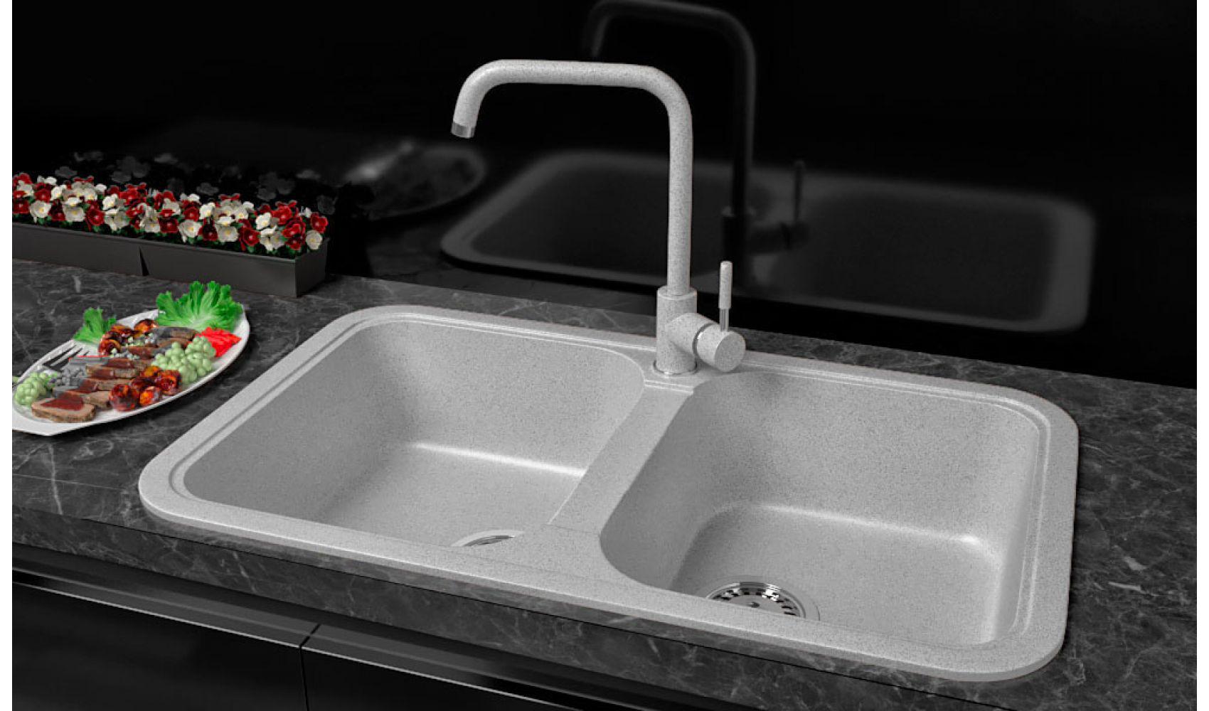 Кухонная мойка Lexona Royal гранитная с краном Серый - фото 4