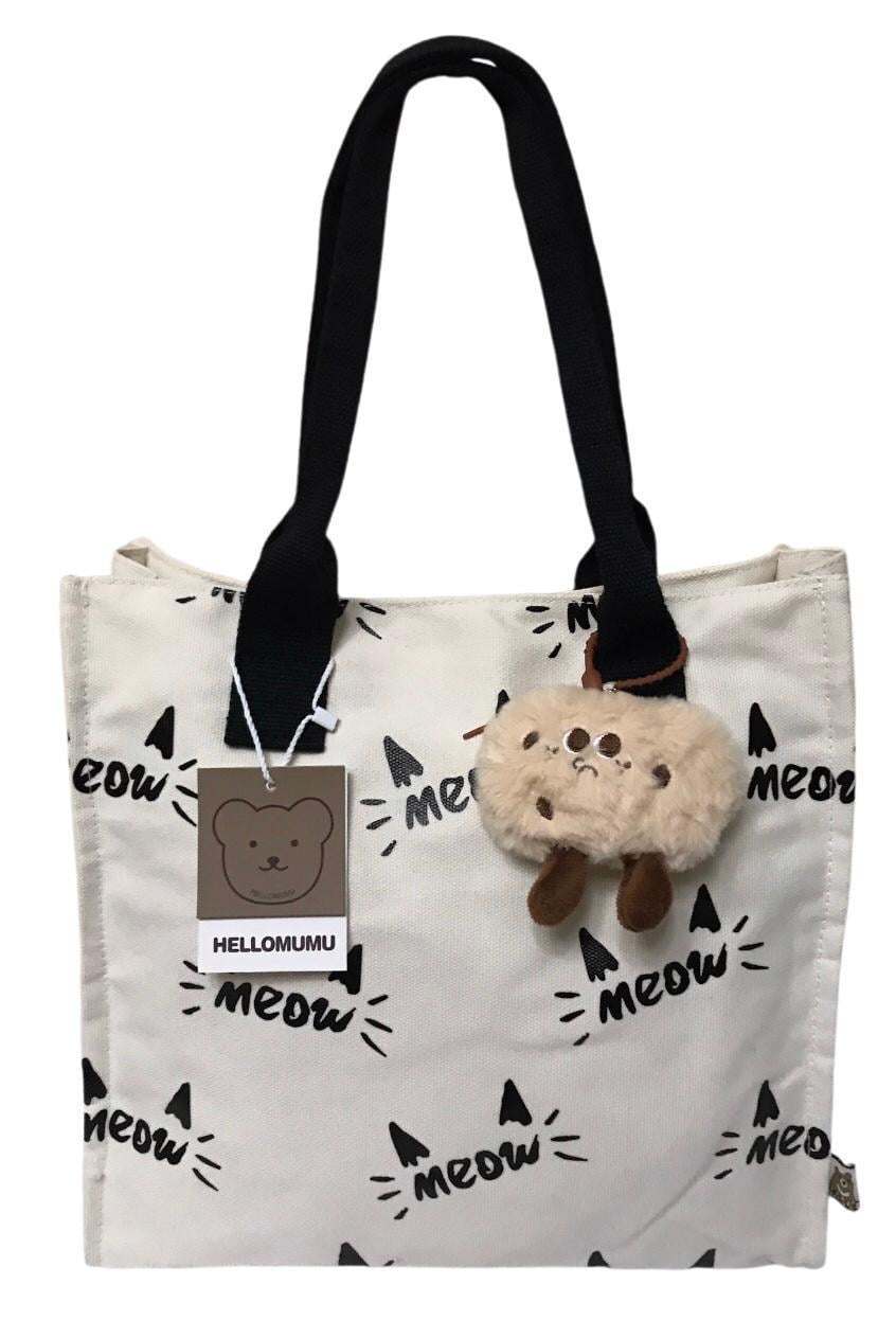 Шопер женский тканевый на подкладке и близнеце Молочный (2195M)