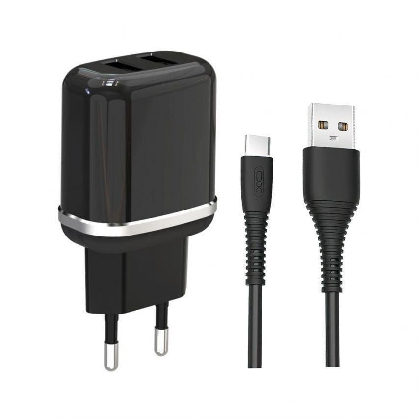 Адаптер Xo 2USB/2,4A/Data Cable USB для Type-C Black (L69)