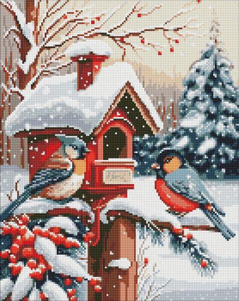 Алмазная мозаика на подрамнике Идейка Лакомство птичек с голограммными стразами AB 40x50 см (Id-AMO7794)