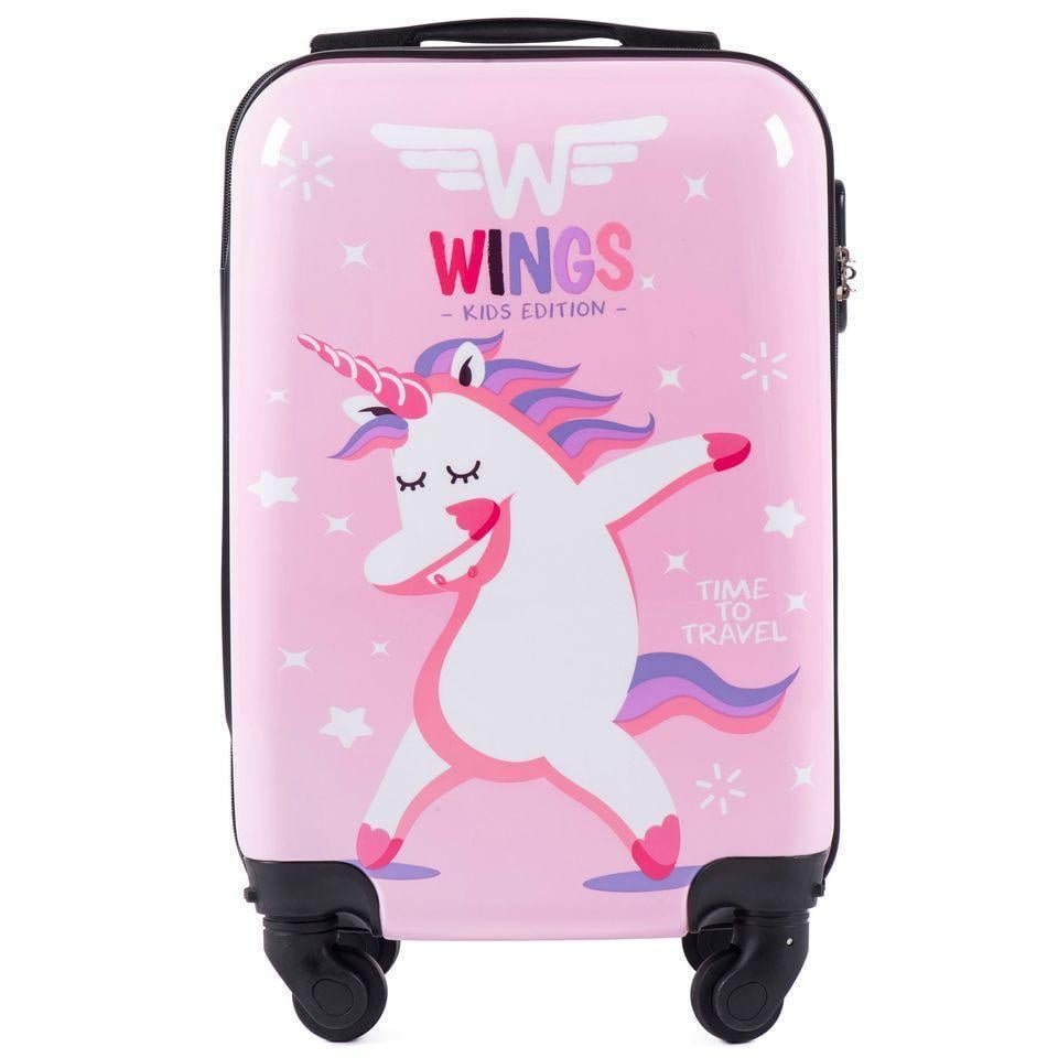Валіза Wings Unicor серії Kids Edition міні пластикова дитяча ручна поклажа на 4 колесах Рожевий