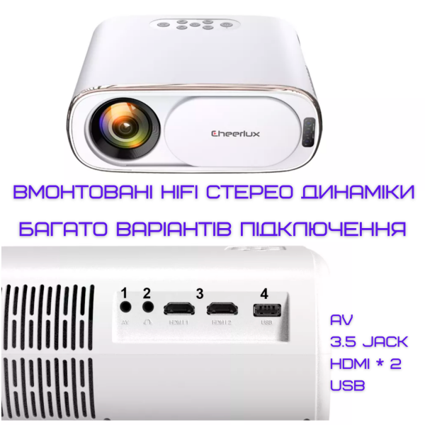 Проєктор портативний Cheerlux C16 Android 9.0 Full HD 1920х1080 P Wifi міні Led 4000 Lm з динаміком та Bluetooth 5.0 - фото 7