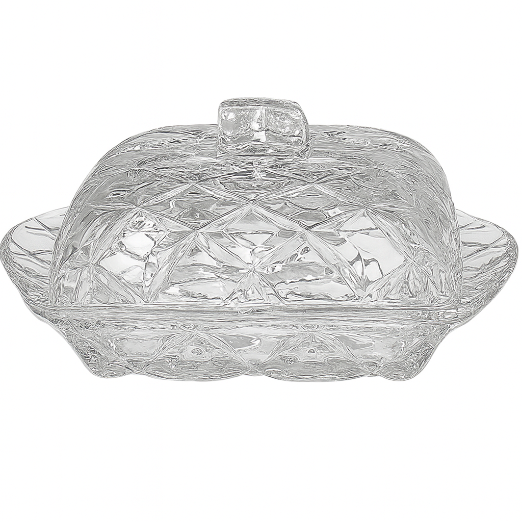 Маслянка рельєфна з кришкою Stenson R92008 скляна 17×10,5 см Прозорий (16659b80)