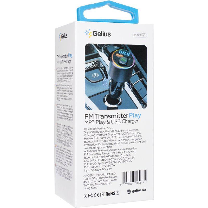 Модулятор FM Gelius GP-FMT050s 30W PD/18W QC (RGB) - фото 2