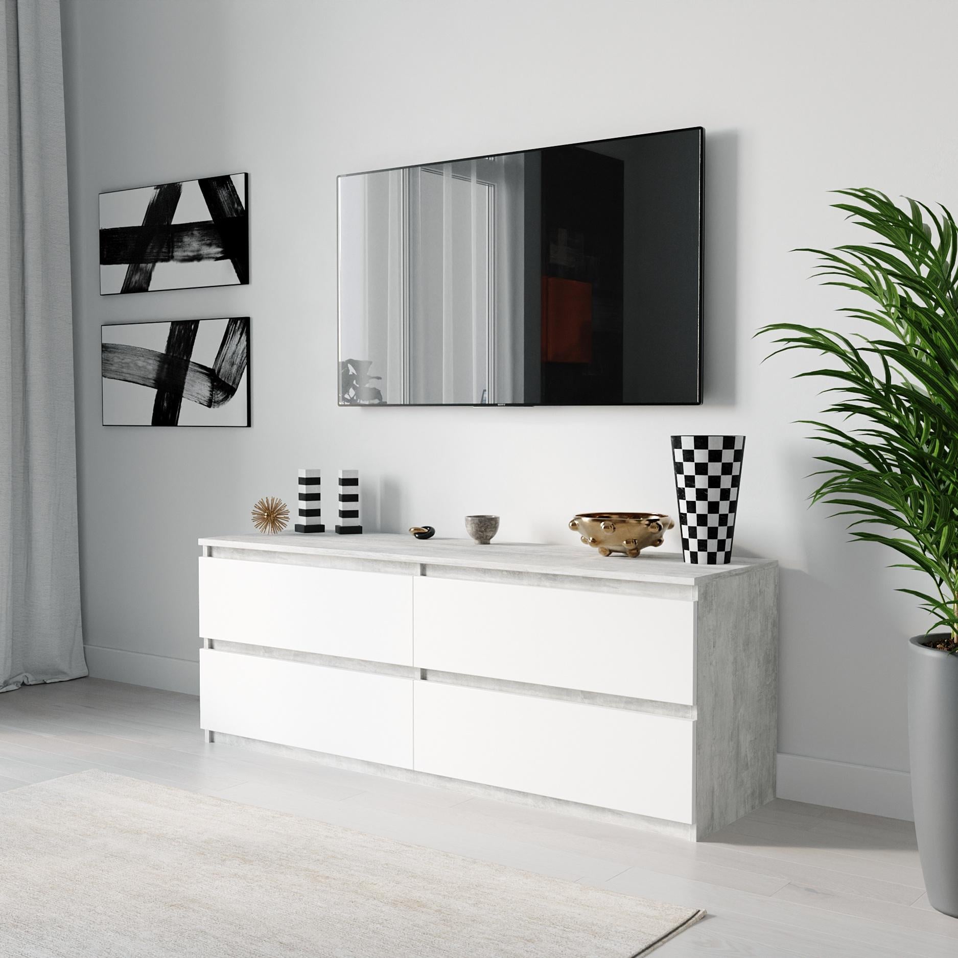 Тумба под телевизор с 4 ящиками 1400х530х400 мм Бетон/Белый (mt-223-bt-wh)