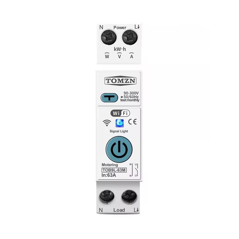 Выключатель умный WiFi TOMZN с полной защитой/счетчиками/таймером 1P+N 63A 230V Smart Life/Tuya (TOB9L-63M)