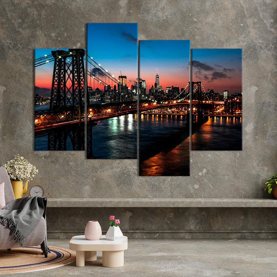 Картина город Бруклинский мост ночью 89x56 см (A772-4)