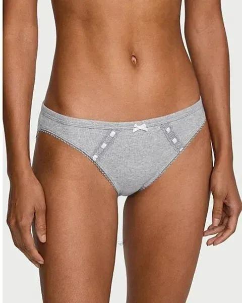 Трусики Victoria’s Stretch Cotton Ribbon Slot Bikini Panty S Сірий (26824873)