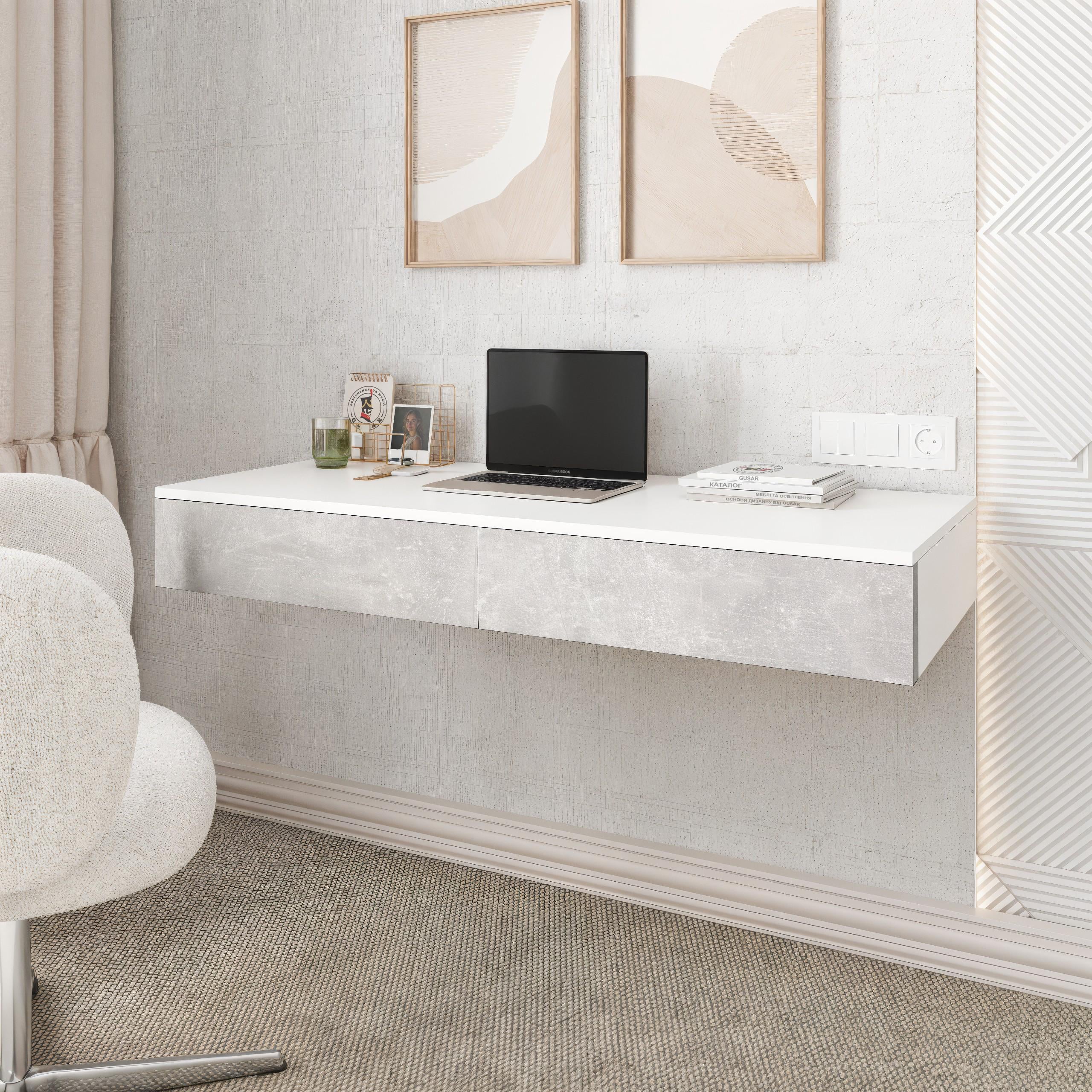 Стол письменный подвесной FT-222 1200x500х160 мм Белый/Бетон