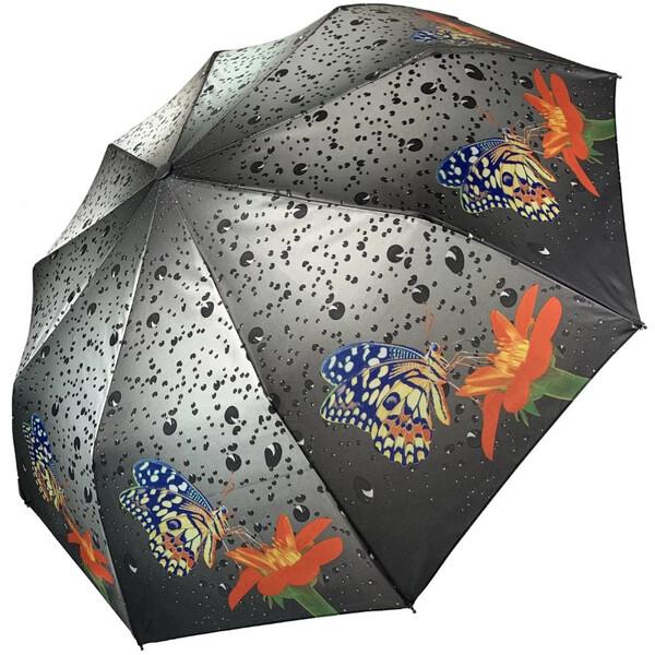 Женский зонтик Mario Бабочки атласный полуавтомат Серый (37529)