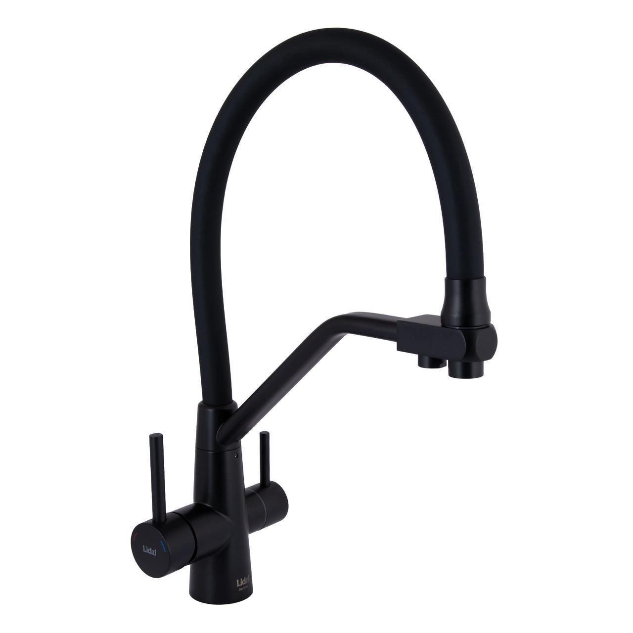 Змішувач для кухні Lidz Aria 020F3 LDARI020F3BLA39212з гнучким виливом з підключенням для питної води k35 Black Matt (2565908658)