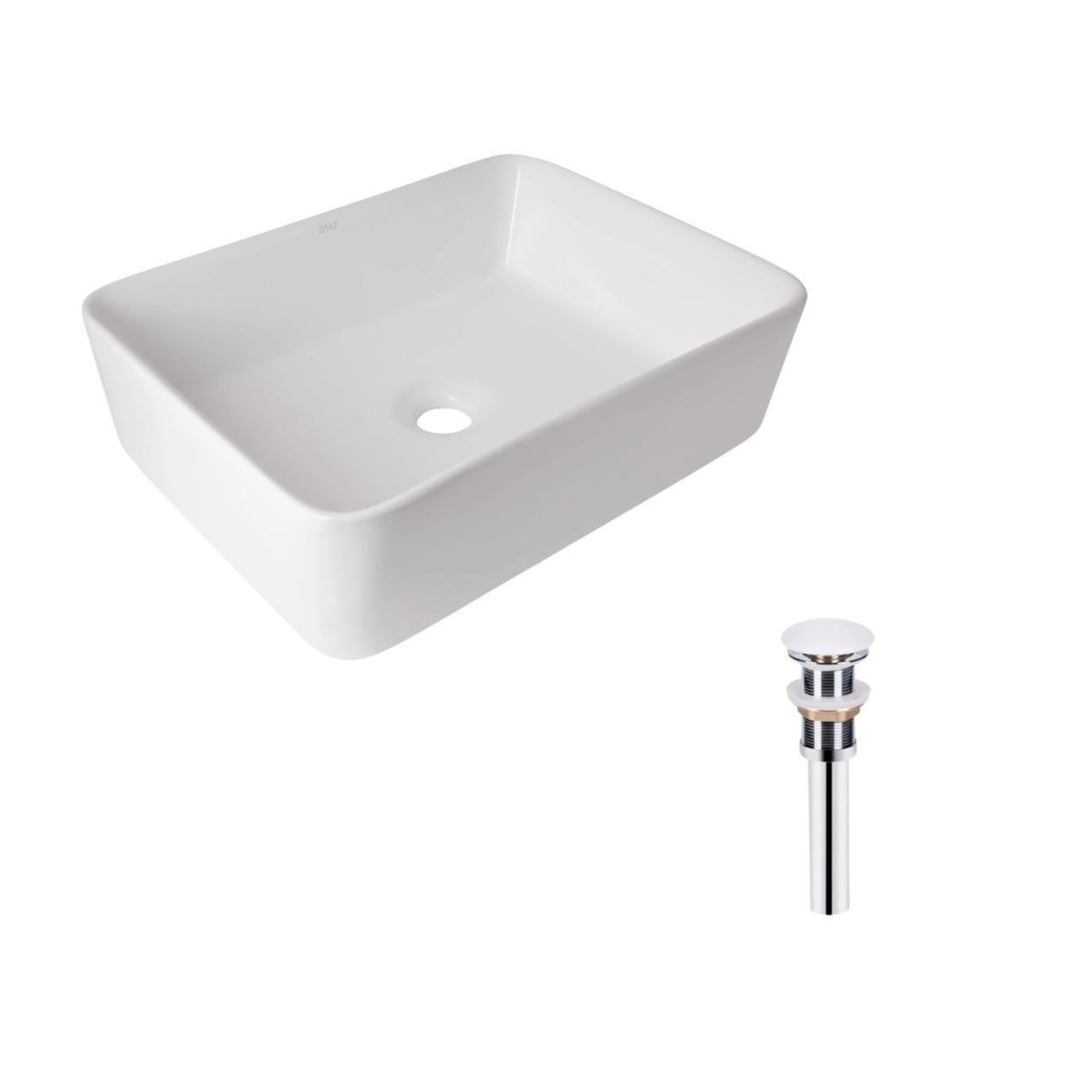 Комплект Qtap Tern раковина прямоугольная накладная 480х370х135 мм и донный клапан White (PU02)