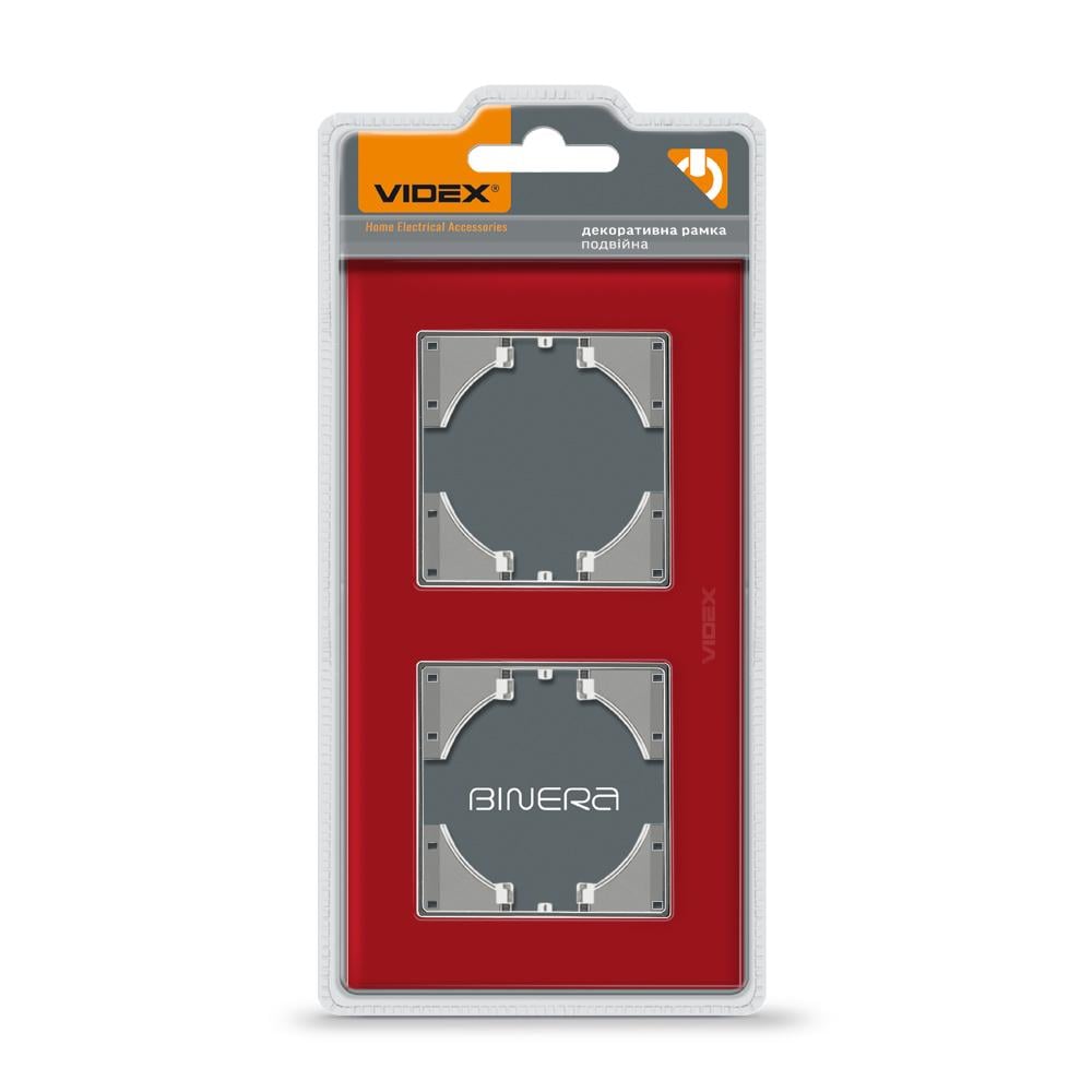Рамка для розетки Videx Binera стекло на 2 места горизонтальная Красный (11860)