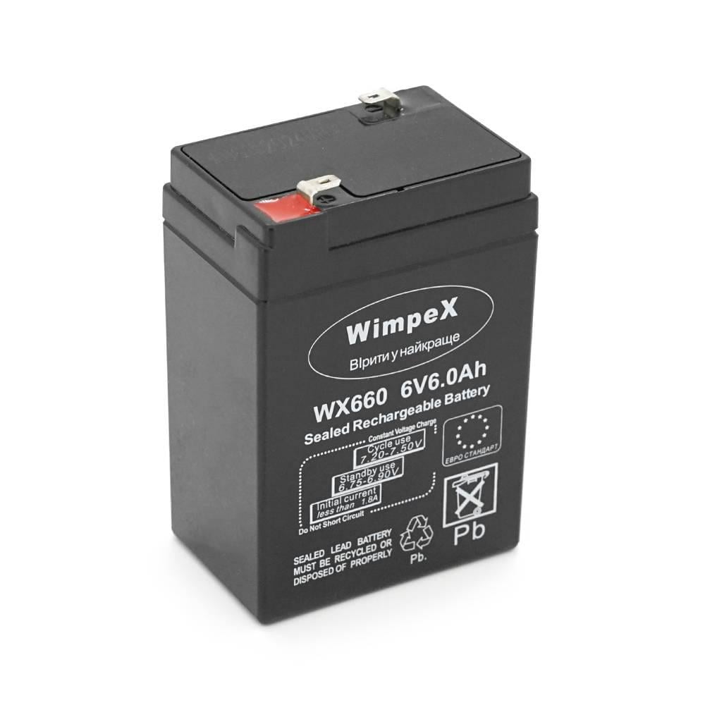 Батарея акумуляторна Wimpex WX-660 6 V 6Ah 0,75 кг 70х47х100 мм Black (28458) Батарея акумуляторна Wimpex WX-660 6 V 6Ah 0,75 кг 70х47х100 мм Black (28458)