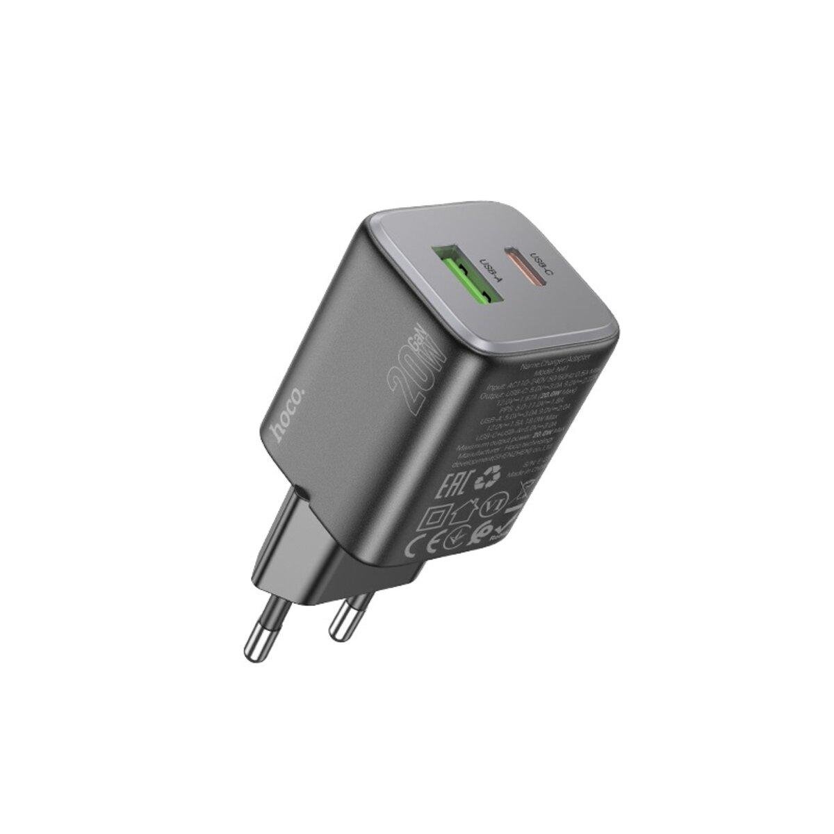 Зарядний пристрій Hoco N41 Almighty PD20W/QC3.0 charger 1xUSB 1xType-C 3A Black (6942007617024)