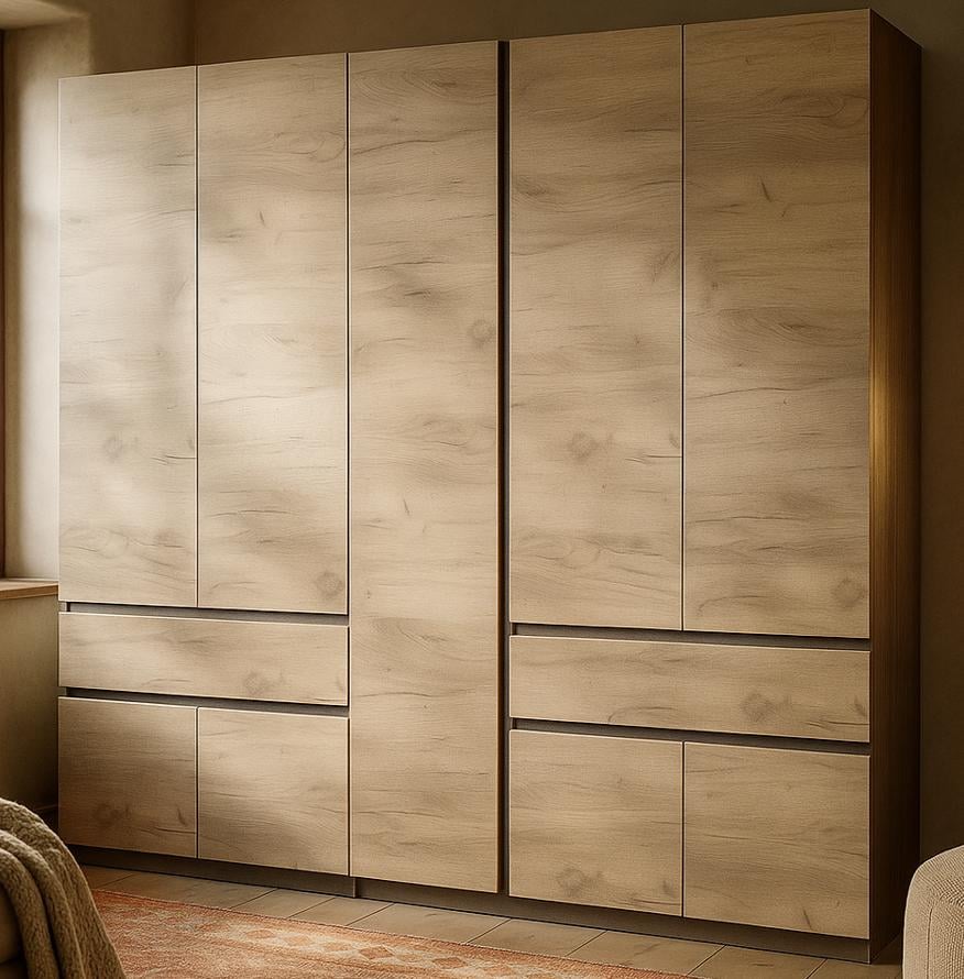 Шафа з полицями Майстер Форм Брайт ДСП телескопічні напрямні лівосторонній 2021х520х2000 мм Дуб крафт сірий (30217)