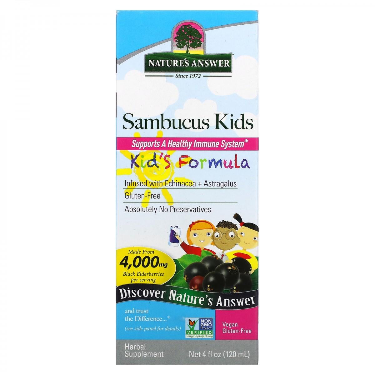 Добавка Nature's Answer Sambucus Kid's Formula с бузиной 4000 мг 120 мл (NTA-26044) Добавка Nature's Answer Sambucus Kid's Formula с бузиной 4000 мг 120 мл (NTA-26044)