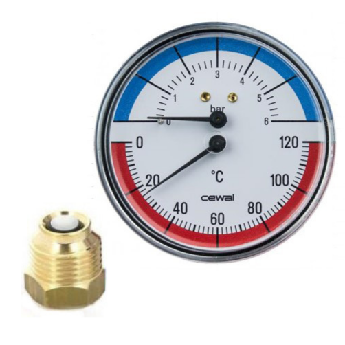 Термоманометр радиальный Karro 1/2"х1/4" ø 63 мм 120 °C с футоркой и клапаном - фото 2
