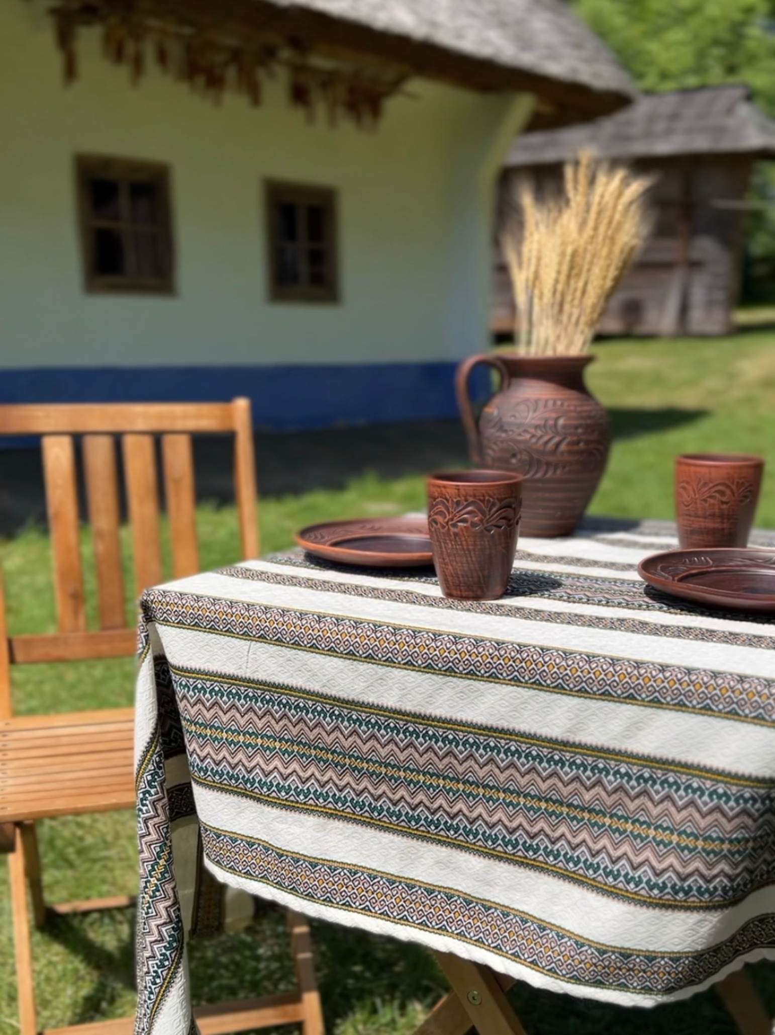 Скатертина лляна великодня Стожари з українським орнаментом 220x150 см (1905-4)