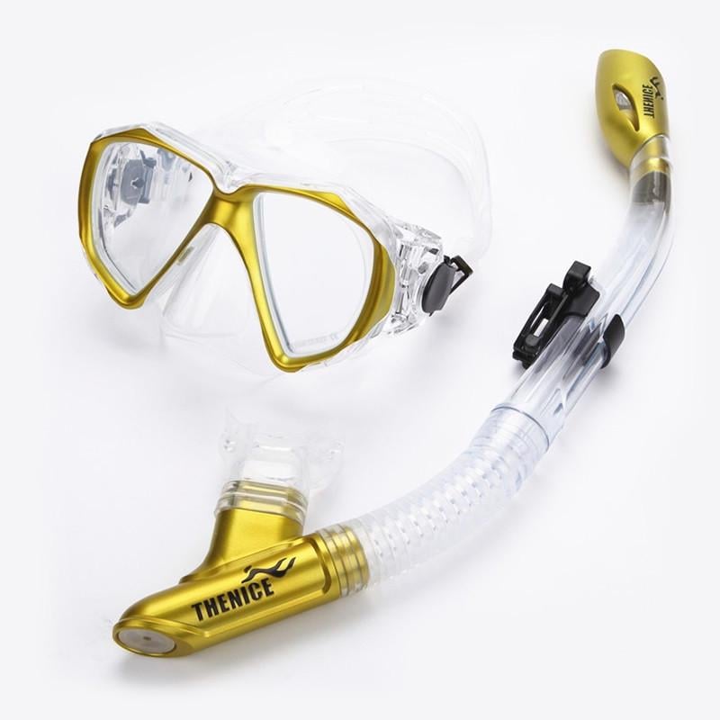 Маска для дайвинга TheNice M2018 + S209 с трубкой Золотистый (SUN3472)