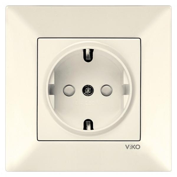 Розетка одинарная с/з и шторкой Viko Meridian Кремовый (00000012501)