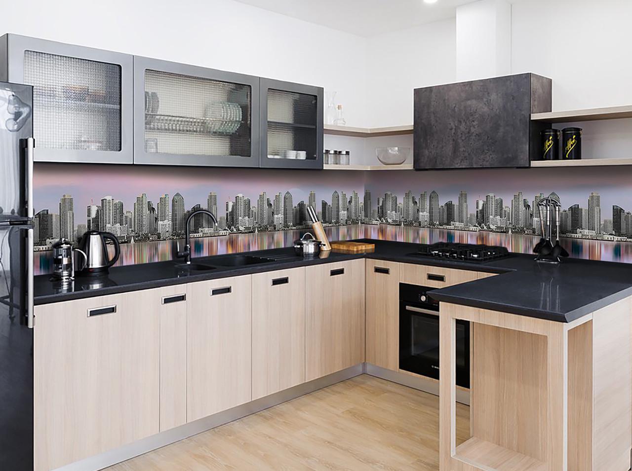 Кухонный фартук Радужное отражение город небоскребы с самоклеющейся виниловой пленки 60х300 см Серый Кухонный фартук Радужное отражение город небоскребы с самоклеющейся виниловой пленки 60х300 см Серый