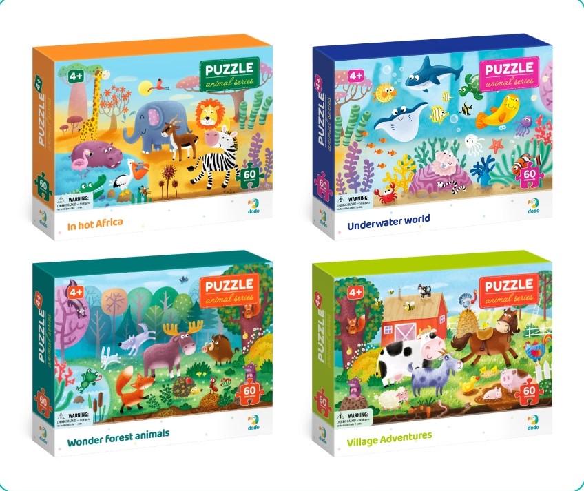 Набір пазлів Dodo Тварини 60 ел. Ліс/Африка/Ферма/Океан 4 шт. (2885105655)