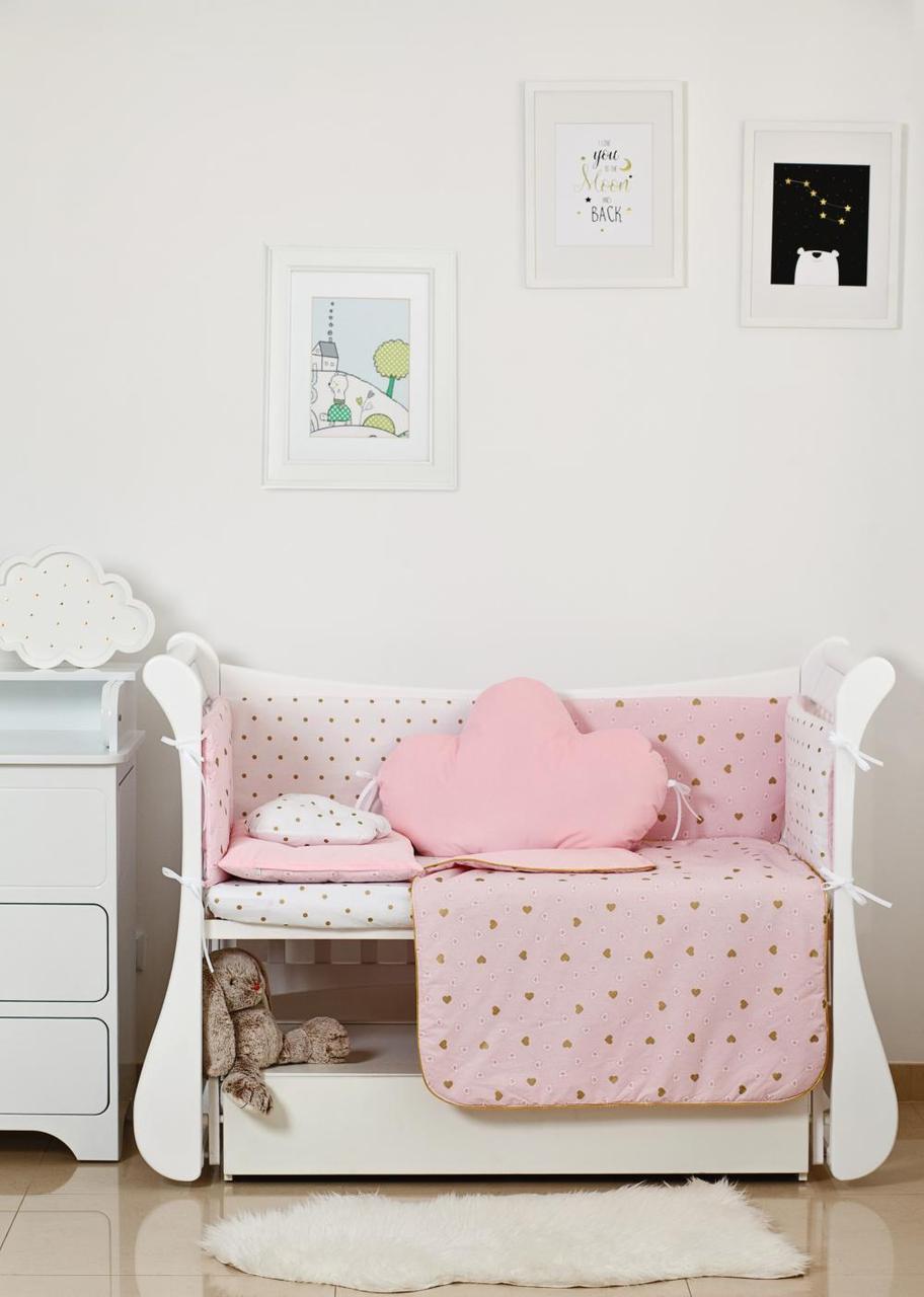 Детский постельный комплект в кроватку Twins Dolce Insta Сердечки 6 элементов Розовый (T9947)