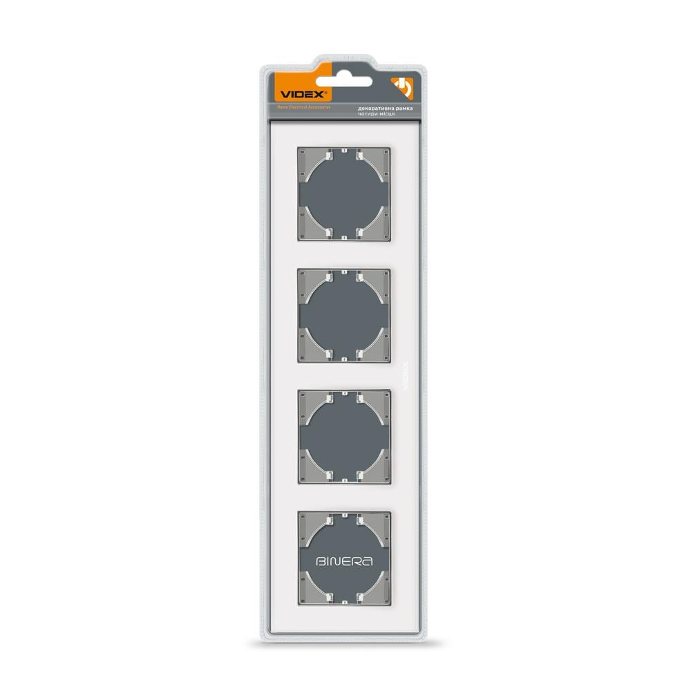 Рамка для розетки Videx Binera стекло на 4 места горизонтальная Белый (11856)