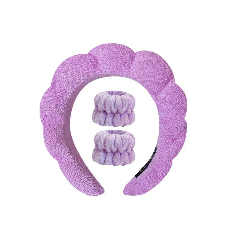 Комплект мягкий косметический обруч и напульсники для умывания Фиолетовый Комплект мягкий косметический обруч и напульсники для умывания Фиолетовый