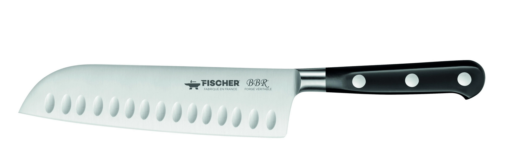 Нож Santoku Fischer 75619 с насечками 180 мм Черный (75619-18N)