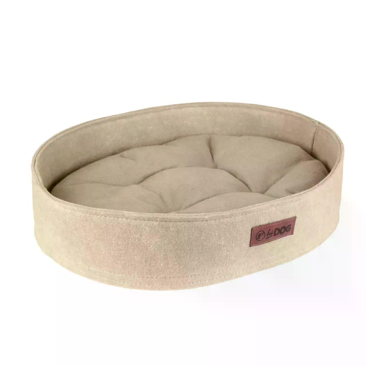 Лежак для собаки и кота с бортиками овальный HiDog мягкое спальное место для животных 54х72х14 см Бежевый (3611)