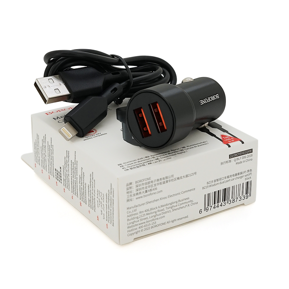 Набор зарядных устройств Borofone BZ19A Lightning 2xUSB 2,4A 1 м (26612392)