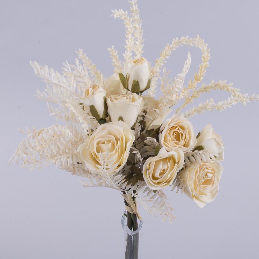 Искусственные цветы Букет розы с вересом Кремовый (5233-1)