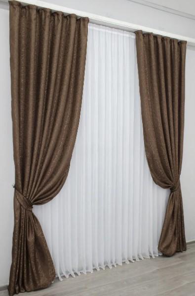 Комплект штор у вітальню/спальню з жакарду 1,5х2,7 м 2 шт. Коричневий (518ш) - фото 2