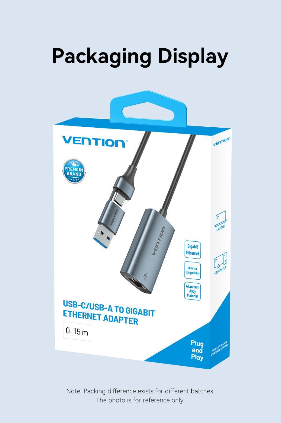 Адаптер Vention USB-C/USB-A на Gigabit Ethernet 1000 Мбит/с алюминиевый Plug and Play 0.15 м Серый (CFQHB) - фото 17