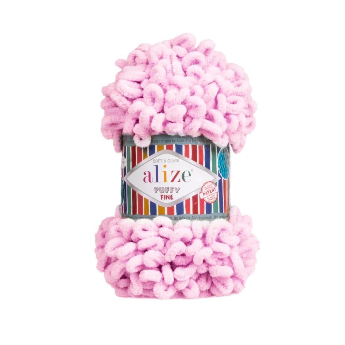 Пряжа Alize Puffy Fine плюшевая петельная для вязания руками Розовый зефир (3163904918)